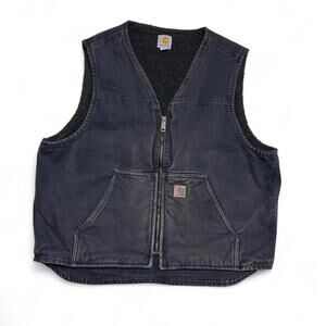 Carhartt V26 Vintage Y2k Black Canvas Sherpa Fleece Lined Workwear Vest XL